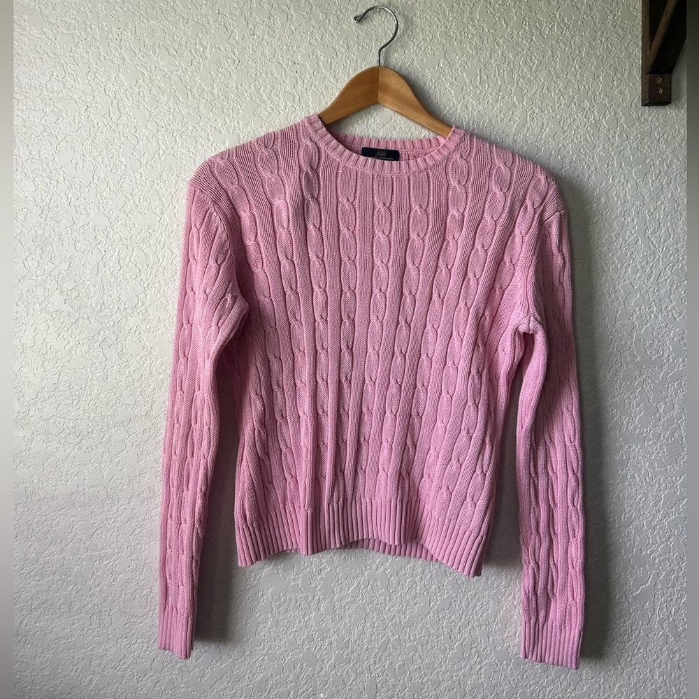 346 Brooks Brothers Pink Crew Neck Cable Knit Sweater